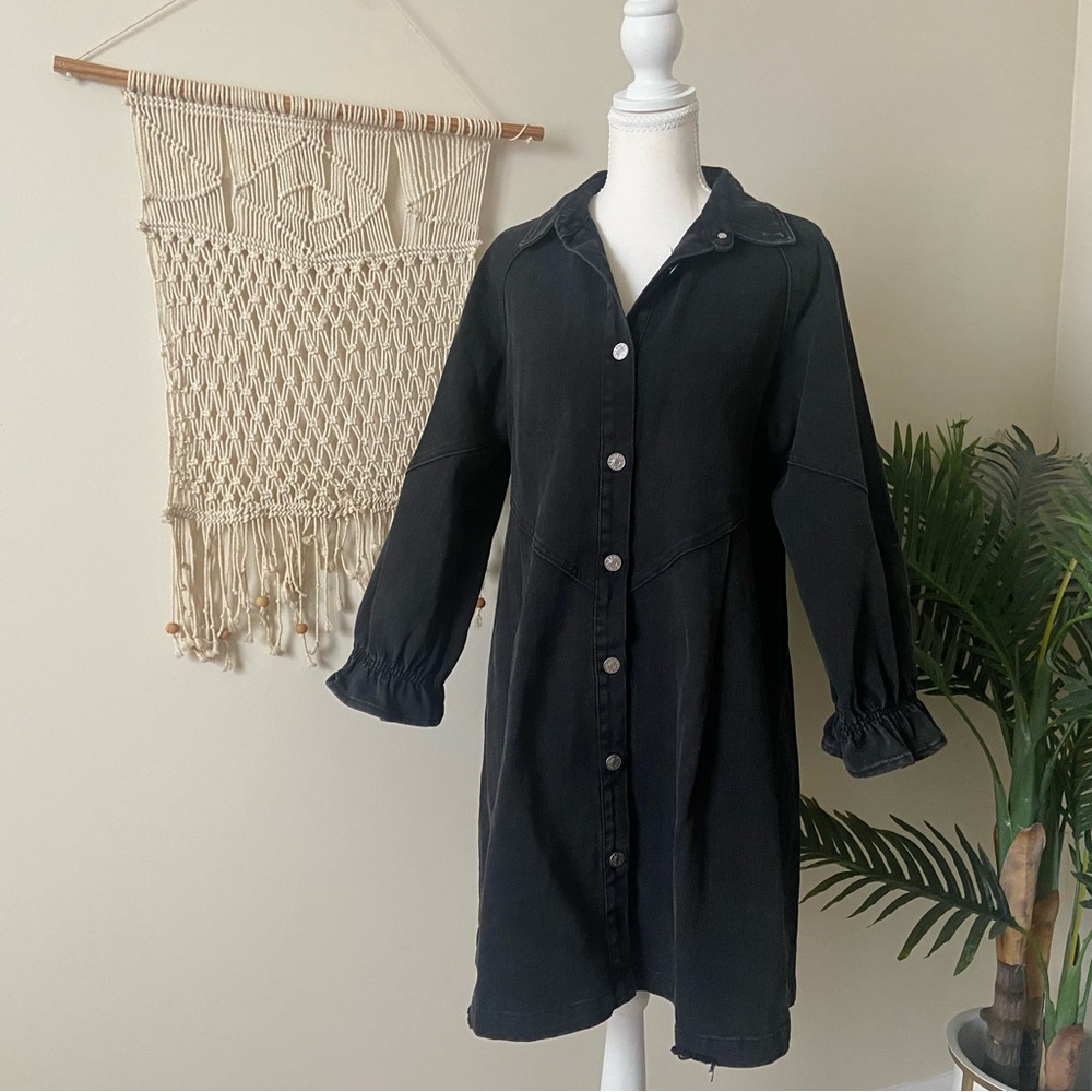 👖 NWT Blue B Black Washed Denim Puff Sleeve Shirt Dress